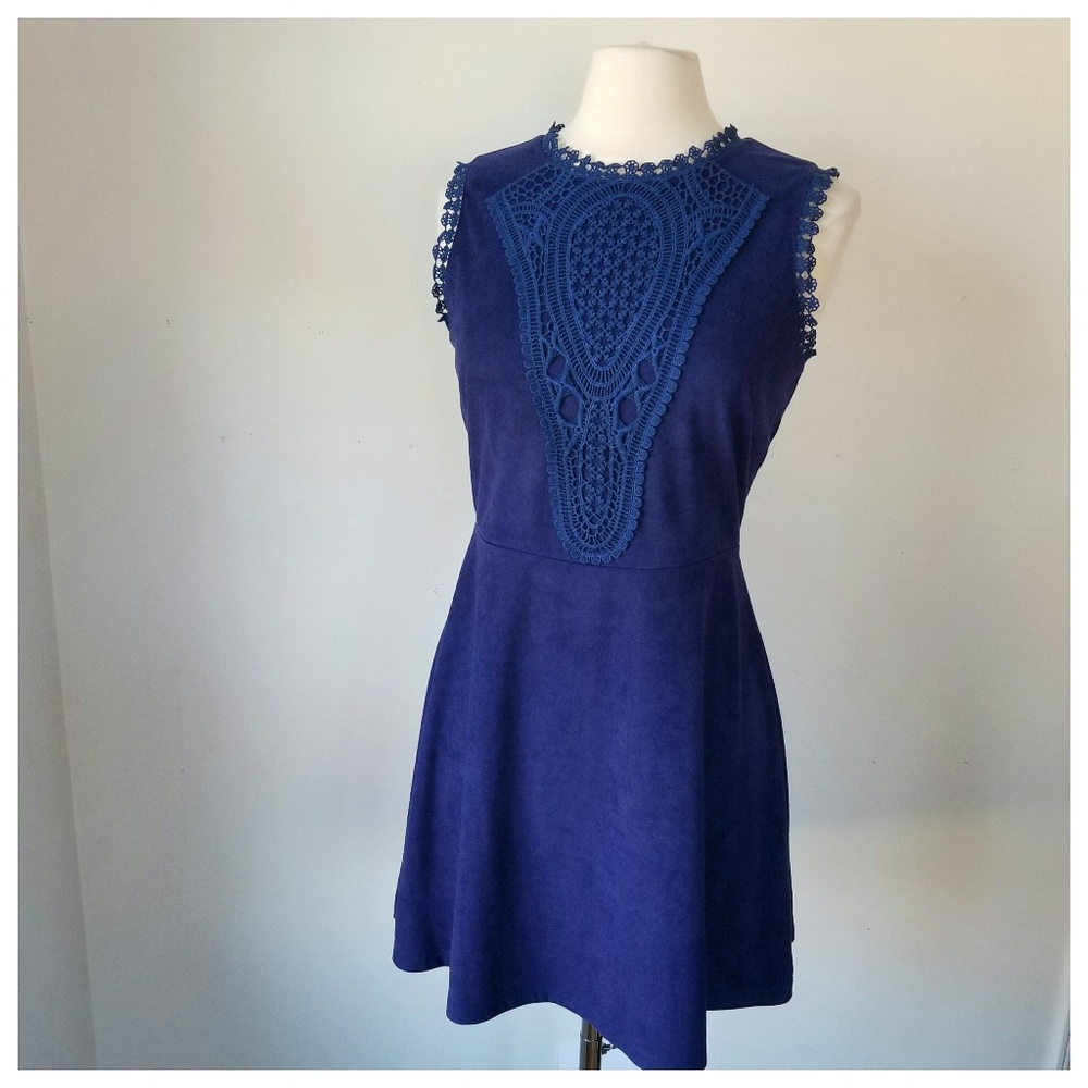 Blue Faux Suede Fit and Flare Dress SIZE MED